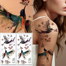 Supperb  Temporary Tattoos Handrawn Hummingbird  Floral Wildflowers Set of 2 