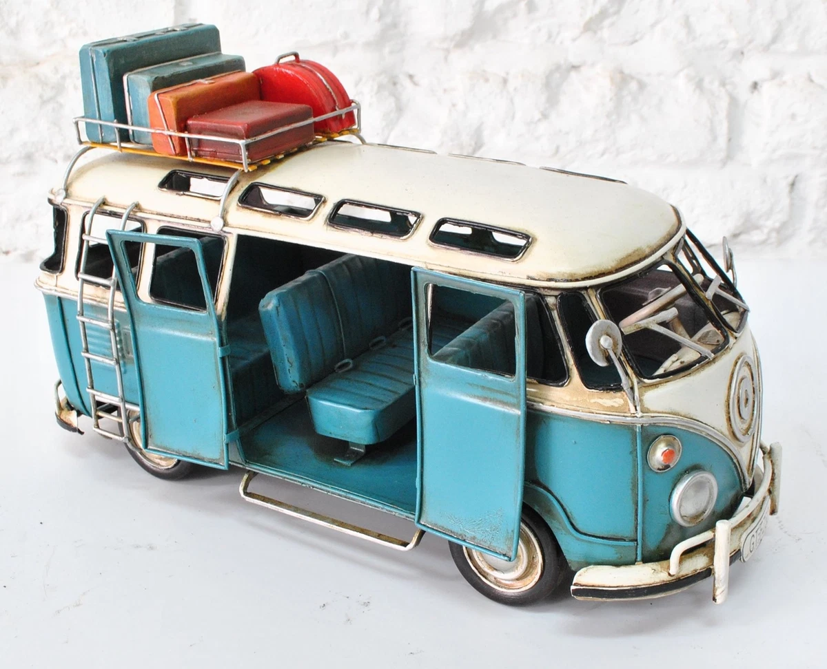 Large Old School Camping Vans In Blue White Handcrafted detailed Car