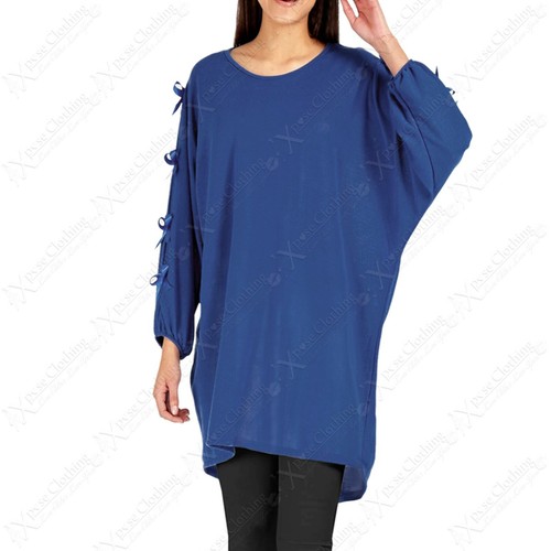 NEW LADIES OVERSIZED PLUS SIZE SLIT SLEEVED TIE BOW RIBBON KNITTED JUMPER DRESS - Picture 14 of 21