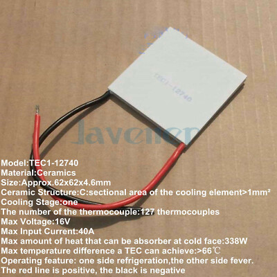 62x62x4.6mm 40A 16V 338W TEC1-12740 Thermoelectric Cooler Peltier