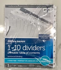 Office Depot Index Dividers 1-10, 2-sided Tab, TOC, Compared to Avery11134