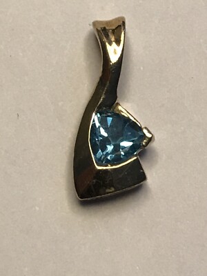 Unikat! 10K YG Trillion Blautopas Edelstein Anhänger Halskette feiner Schmuck Geschenk