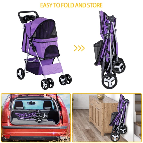 3/4-Wheels Pet Stroller Folding Dog Stroller w/ Safety Belt and Cup Holder - Picture 74 of 87