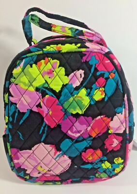 Vera Bradley Quilted Lunch Floral on Black Insulated Water Prof Lining ID Window