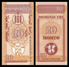 MONGOLIA 20 Mongo, 1993, P-50, UNC World Currency