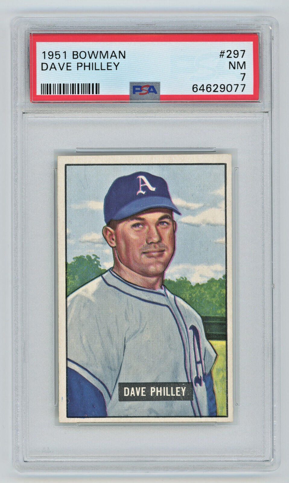 1951 Bowman #297 Dave Philley PSA 7 Philadelphia Athletics Vintage Baseball Card view 1