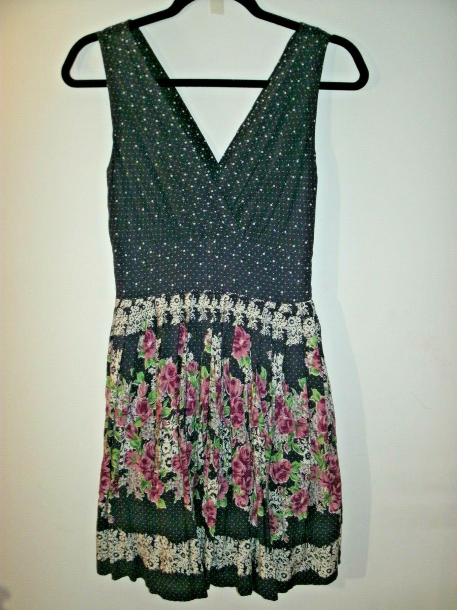 Aryeh Anthropologie Sleeveless Dress Navy Purple Retro Floral