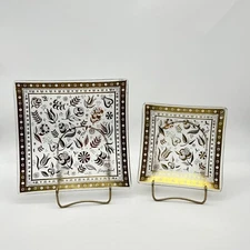 Georges Briard Serving Dish Set Persian Garden MCM Glass Tray Gold 1960s Madmen