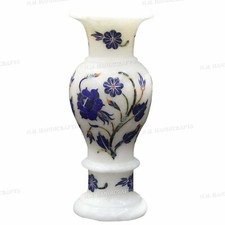 9" Marble Vase Lapis Lazuli Floral Inlay, Table Vases, Antique Vase, Room Decor