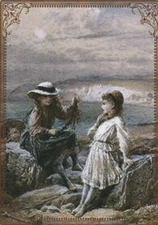 Modern Wide Linen Beach Theme P22 Girls Amongst Rocks Swap Playing Card