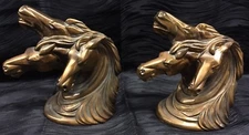 VTG Cast Metal Horse Mustang Herd Bookends Copper Color 3 Horse Heads Rare