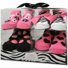 NEW SET OF 4 BABY ESSENTIALS BABY MIXED PRINT GIRL'S SOCKS SIZE 0-6 MO.