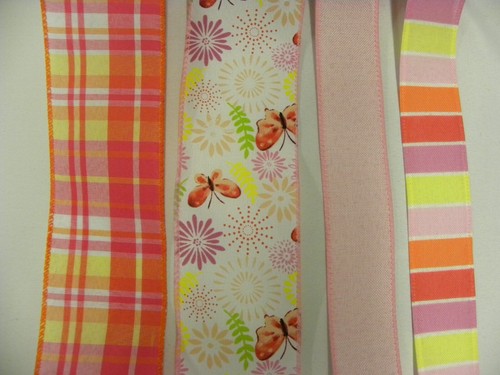 Spring Wired Pink Ribbon Lot 20 Yards Solid Butterfly Flower Plaid Stipe - Picture 2 of 8