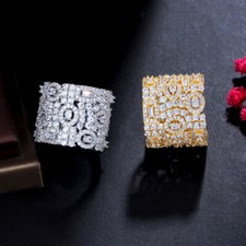 Anello donna argento placcato zirconi fascia larga bracciale regolabile gioielli sposa