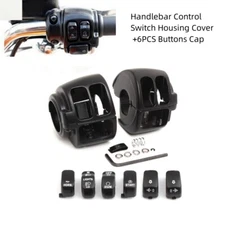 Black Handlebar Control Switch Housing Cover +6PCS Buttons Cap For Harley Dyna