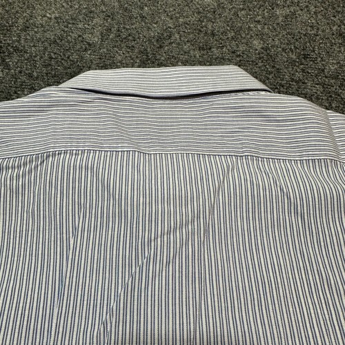 Armani Shirt Mens Large Blue White Pinstriped Cotton Blend Button Down Collar - Picture 9 of 13