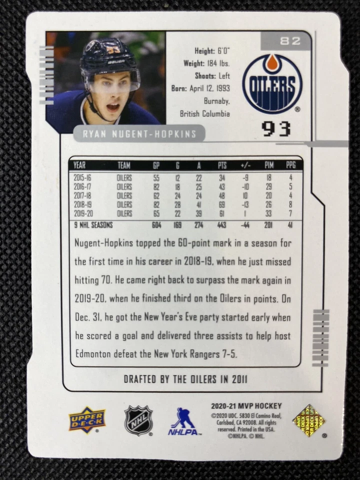 2020-21 Upper Deck MVP Ryan Nugent-Hopkins Colors & Contours Green /20 #82 - Image 2 of 2
