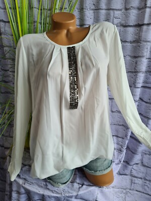 Bluse Shirt Heine B.C Tunika Gr. 34 bis 46 weiß Creme mit Pailletten (050) NEU