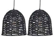 Set of 2 Natural String Rattan Ceiling Pendant Light Shades Lampshades Scandi