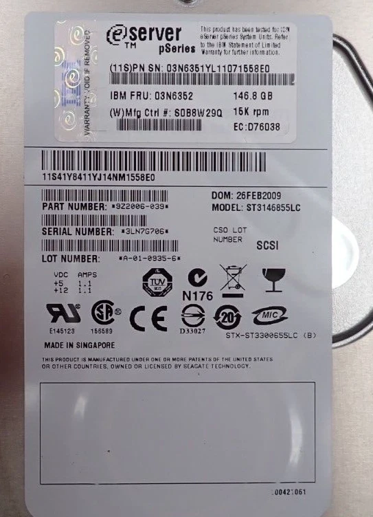 IBM 146GB 15K Ultra320 U320 SCSI 3.5" Hot-Swap Hard Drive HDD 03N6352 03N6351 - Image 3 of 4