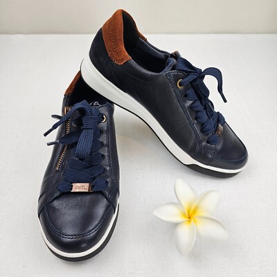 ARA Womens Sneakers Ollie Lace Up  Blue and Brown Leather Size 5 HighSoft Shoes