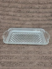 Vintage Anchor Hocking Relish Tray Clear Glass Wexford Diamond Handles Rectangle