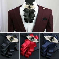 Men Bow Tie Pre Tied Rhinestone Solid Multi-layer Necktie Wedding Party Formal