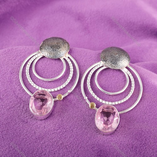 Morganite Gemstone Birthday Engagement Dangling Wife Earrings Sterling Silver - Picture 5 of 8