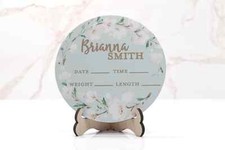 White Cherry Blossom baby announcement sign  Personalized birth stat sign
