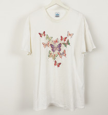 Vintage 90s Butterfly Nature T shirt Size Large Made in USA White Butterflies
