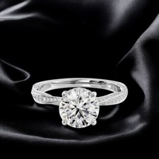 Diamond Ring For Wedding Women 14k White Gold Lab Grown Round 1.9 Carat IGI