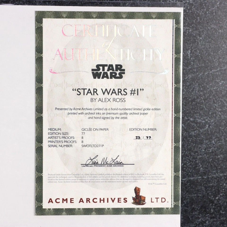 Star Wars #1 Alex Ross Art Giclee Signed 17x22 LE 23/77 ACME COA 2013 Sealed - Image 2 of 4