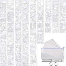 48 Pieces Journal Planner Stencils Plastic Bullet Stencil with A6 File Bag