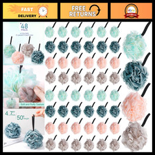 48 Pack Bath Sponge Loofahs Bulk - Soft Exfoliating Body Scrubber Poufs for All