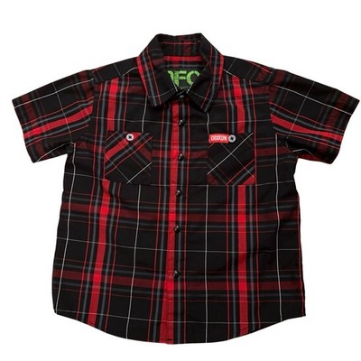 Dixxon Flannel DFC Youth Division Shirt Boys XS Short Sleeve Bamboo Plaid Red