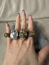 Alexander McQueen Gold Plated Heavy Four Finger Knuckle Skull Duster Ring HUGE
