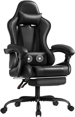 Ergonomic Gaming Chair with Footrest, Massage Support, Adjustable & Swivel Black