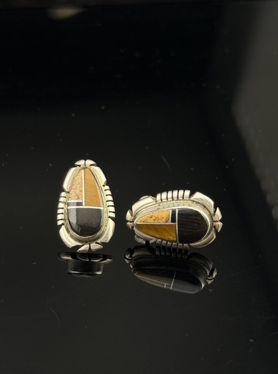 Native Signed SPENCER Sterling Silver Inlaid Gems… - image 5
