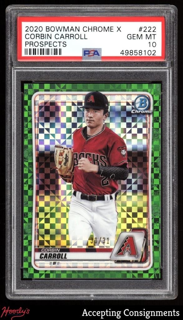 2020 Bowman Chrome X Green X-Fractors #BCP222 Corbin Carroll ROOKIE 30/31 PSA 10 view 1