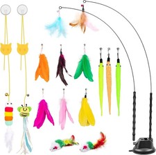 Cat Wand Toy, 15 Pcs Interactive Cat Feather Toys for Indoor