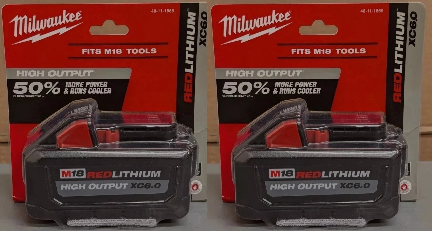 2 Pack New 18V Milwaukee 48-11-1865 6.0 AH Batteries M18 Hig