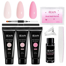 Poly Nail Gel Kit 3 Colors -Pink Nude White- Poly Extension Gel with Dual Forms