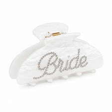 Bride Hair Claw Clip - White Acrylic Bridal Hair Accessory with Double Rhines...