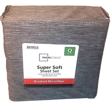 Mainstays Super Soft  Brushed Microfiber Bed Sheet Set Queen Gray 4 Piece Set
