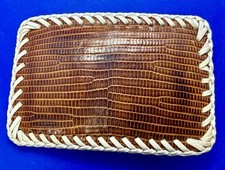 Lizard Snake Skin Brown With White Hand Stitched Boarder Signed CG Belt Buckle