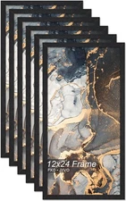 Engineered Wood 12x24 Picture Frame Set of 6, Black Frame for 12 x 24 Inch Pi...