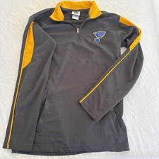 St Louis Blues 1/4 Zip Sweater Shirt Men's Gray Yellow Long Sleeve Small 34/36