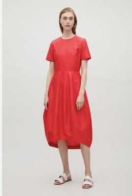 COS Cotton Silk Midi Dress Cocoon Skirt Size 6 Red