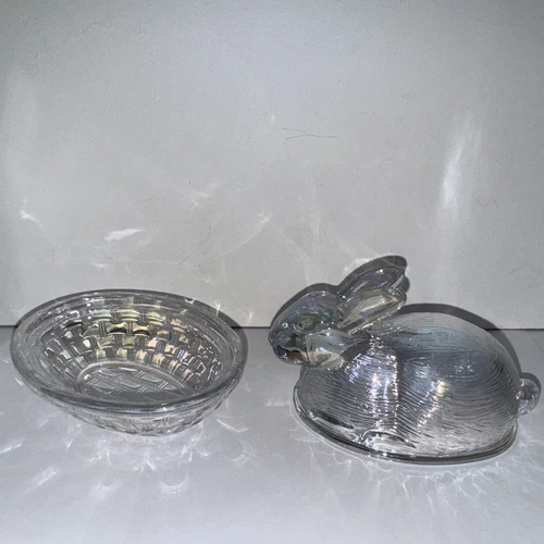 LE Smith Clear Glassware Keepsake Bunny Rabbit & Nest Covered Dish New in Box