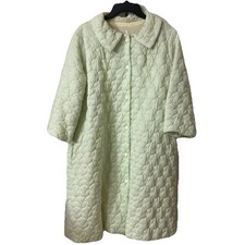 Vintage Miss Elaine Robe Sz M/L Quilted Mid-Length Smooth Green Collared Lined